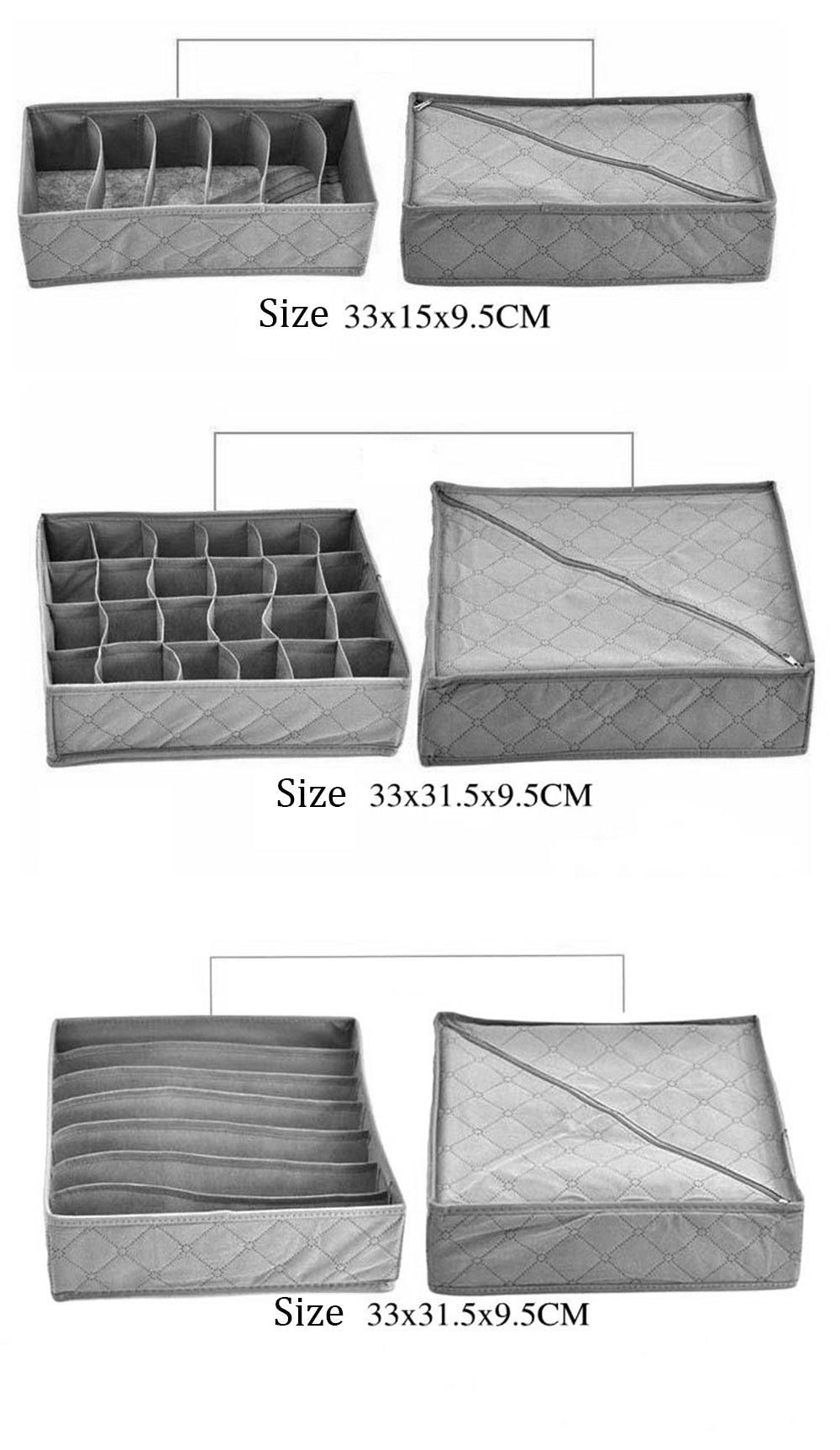 1 pc Underwear Bra Organizer Storage Box 3 sizes grey Drawer Closet Organizers Boxes For Underwear Scarf Socks Organiser