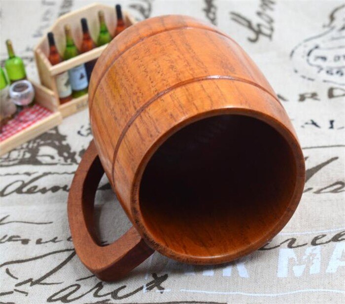 1pc Classic Style Natural Wood Cup Wooden Beer Mugs Drinking For Party Novelty Gifts Eco-friendly 350ml