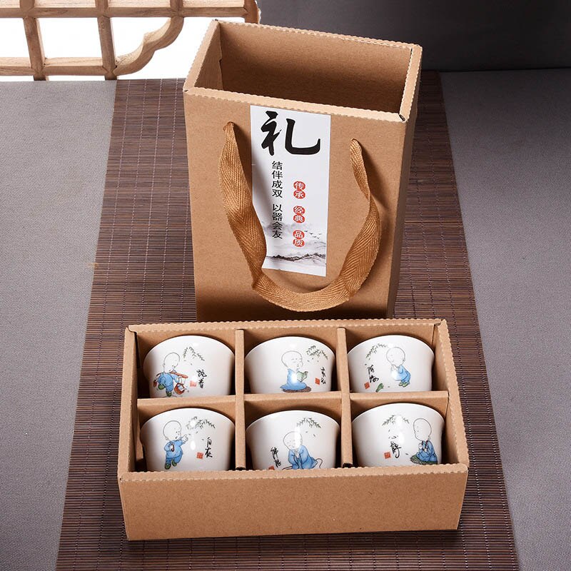 6pcs Hand Painted Ceramic cup set China tea set,Kung Fu Tea Cup Set Travel Tea Bowl Chinese Porcelain Teacup Set Creative Gifts Main image