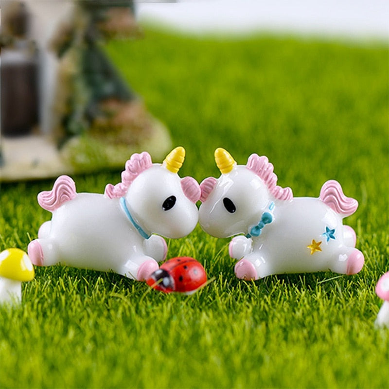 1 Pc Unicorn Figurine Miniature Statue Decoration For Mini Fairy Garden Micro Landscape Cartoon Animal Resin Craft