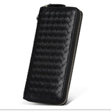 Leather men's woven wallet casual trendy long wallet fashion personality clutch High-quality genuine men's wallets