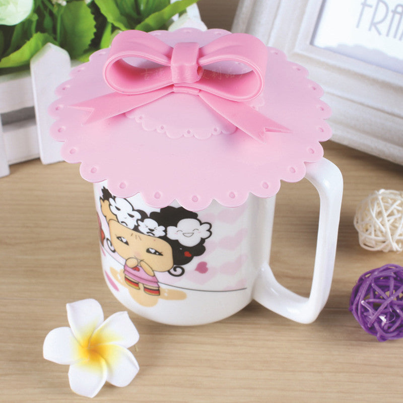 Cute 10.5cm Anti-dust Silicone Cup Cover Silicone Lovely Bowknot Cup Cover Coffee Suction Seal Lid Cap