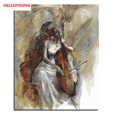 HELLOYOUNG Digital Painting Handpainted Oil Painting Violin beauty by numbers oil paintings chinese scroll paintings Home Decor
