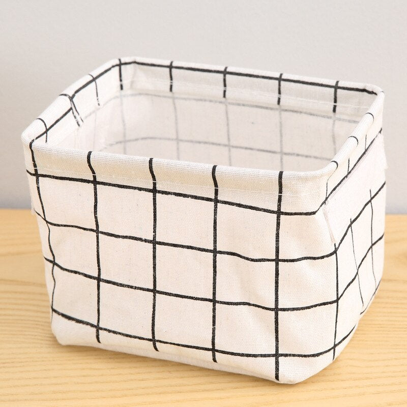 Grid Cotton Linen Office Desktop Storage Organizer Sundries Storage Box Cabinet Underwear Storage Basket Container Main image