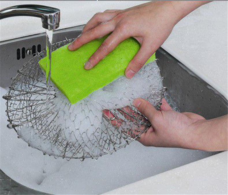 Stainless Steel 1 pc Frying Basket Foldable Fry Basket Steam Rinse Strain Basket Mesh Basket Strainer Net Cooking Tool