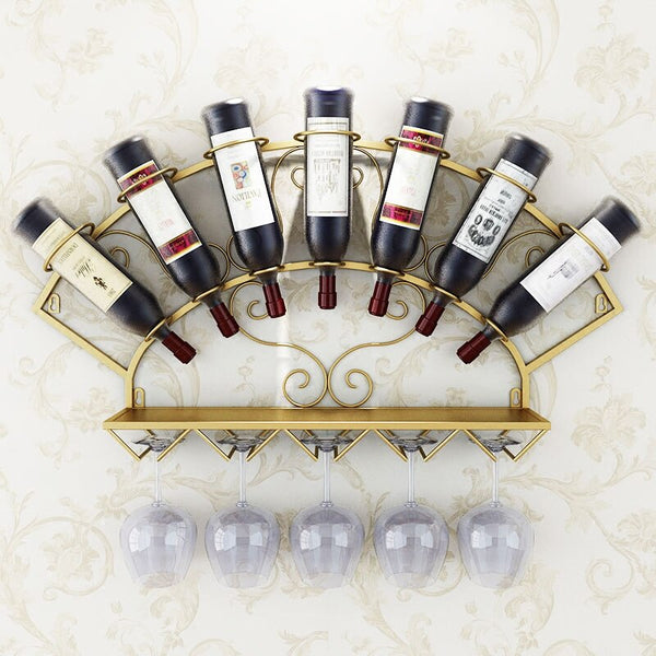 Modern Metal Wine Holder Rack for 7 Bottles Wall Mounted Wine Bottle Display Rack Glassware Storage Shelf for Whiskey Red Wine