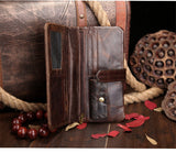 Oil wax leather men's leather wallet casual retro long wallet large capacity multi-position clutch men's purse