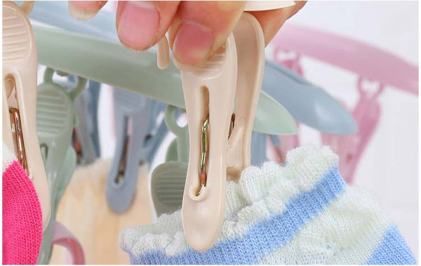 Plastic Portable Bathrooms Cloth Hanger Rack with Detachable clips Clothespin Clothes Hangers Socks Underwear drying Clips