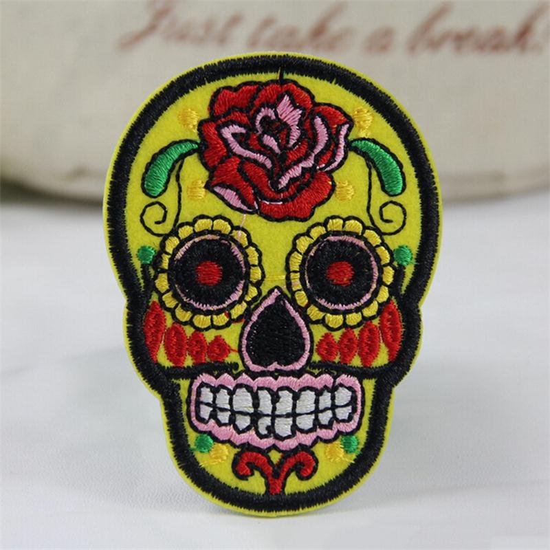 More Colors Flower Skull Skeleton Embroidery Iron On Patches Clothes Appliques Sew On Badge DIY Clothing Bag