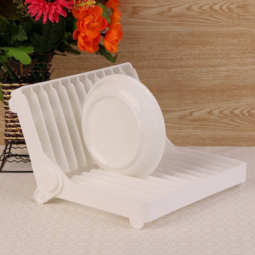Kitchen Foldable Dish Plate Drying Rack Organizer Drainer Plastic Storage Holder