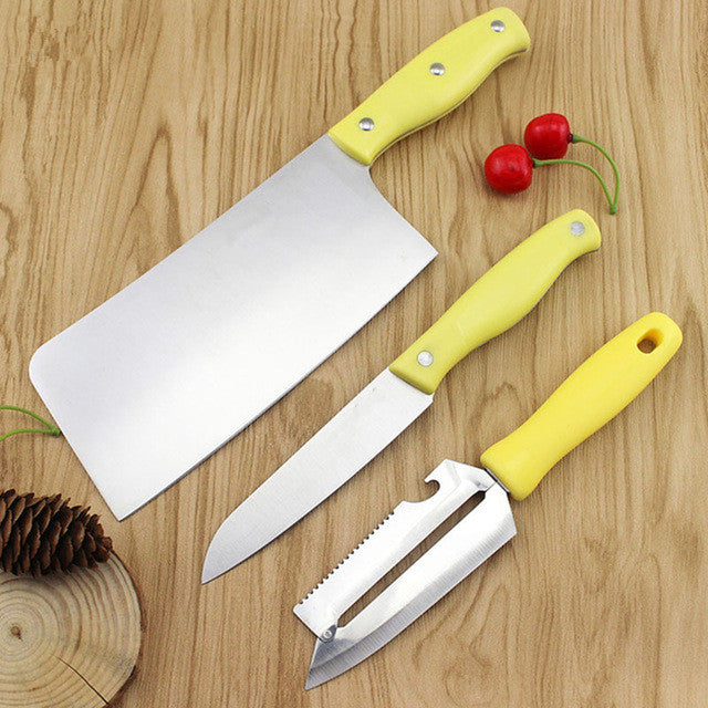 3 pcs in one set high quality stainless steel kitchen knife set,meat knife,fruit knife,multi peeler knife Main image