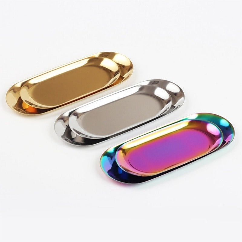 New Colorful Metal Storage Tray Gold Oval Dotted Fruit Plate Small Items Jewelry Display Tray Mirror Secondary image
