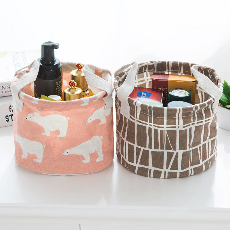 Desktop Storage Basket Cute Printing Waterproof Organizer Cotton Linen Sundries Storage Box Cabinet Underwear Storage Bag