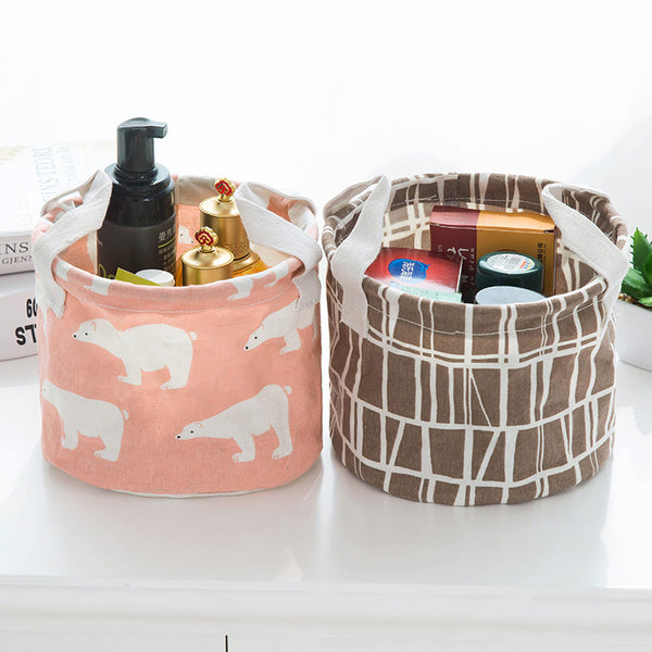 Desktop Storage Basket Cute Printing Waterproof Organizer Cotton Linen Sundries Storage Box Cabinet Underwear Storage Bag