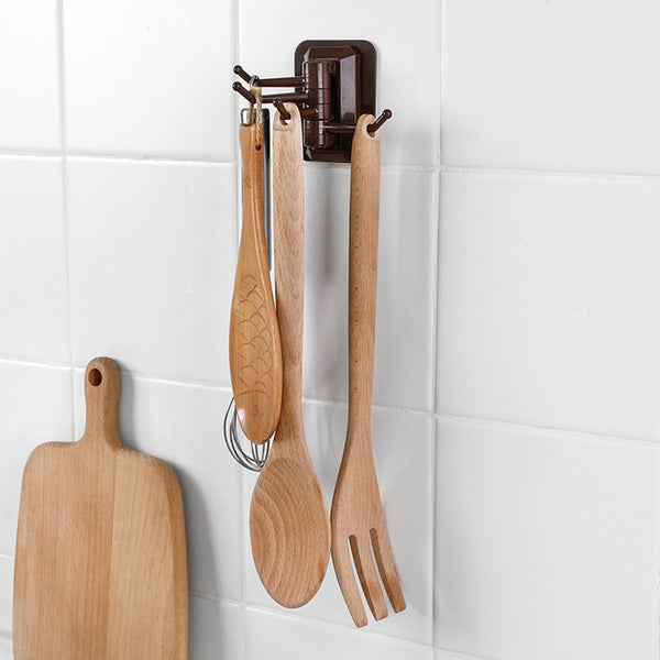 Rotary 4-Hook kitchen bathroom wall rack towel rack without screw and trackless hook drop shipping