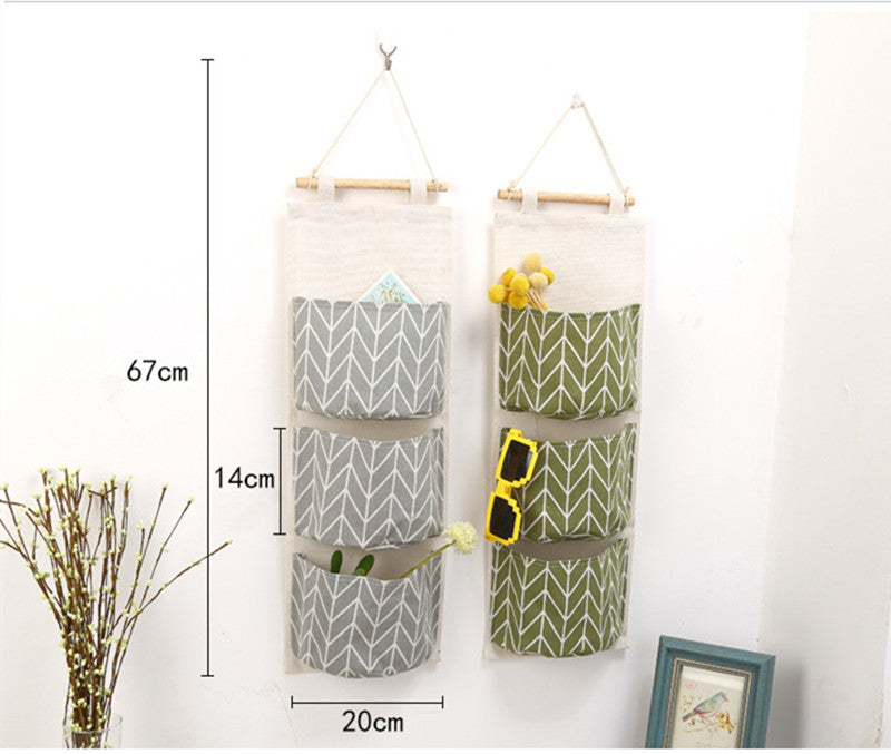 3 Pockets Cotton Linen Wall Hanging Storage Bags Door Pouch Bedroom Home Storage Pocket Home Decor Hanging Bag