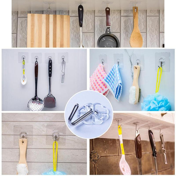 6pcs Transparent Strong Self Adhesive Door Wall Hangers Towel Mop Handbag Holder Hooks For Hanging Kitchen Bathroom Accessories