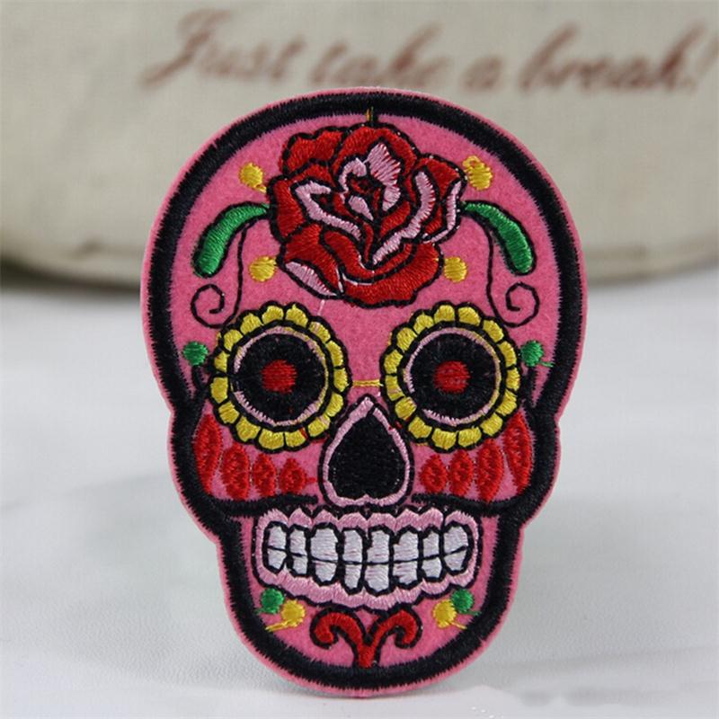 More Colors Flower Skull Skeleton Embroidery Iron On Patches Clothes Appliques Sew On Badge DIY Clothing Bag