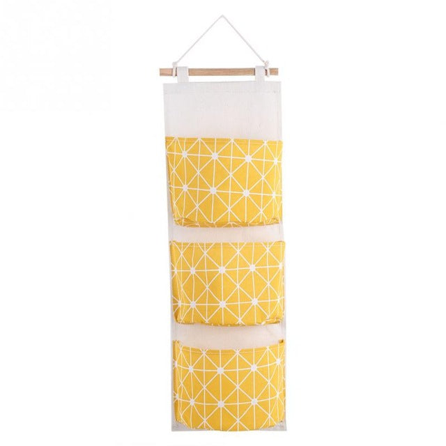 3 Pockets Cotton Linen Wall Hanging Storage Bags Door Pouch Bedroom Home Storage Pocket Home Decor Hanging Bag