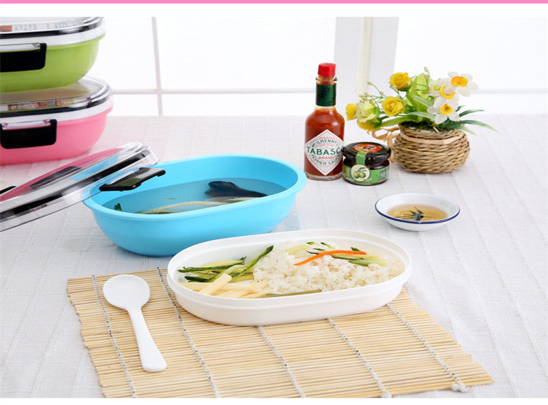 School Lunch Containers Plastic Oval Children Lunch Box for Food Double Tiers Portable Creative Containers for Food Storage