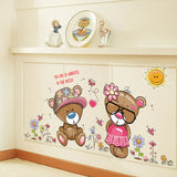 Cute pink animal love bear flower butterfly baby kids bedroom room decor wall stickers kids nursery decal sticker girl gift