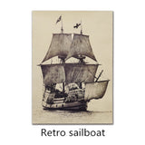Big Retro Sailboat Famous View Classic Photo Kraft Paper Bar Poster Wall Sticker Retro Decorative Painting 51.5x36cm