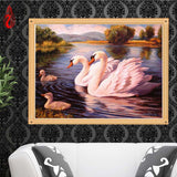 DIY 5D Full Diamond Embroidery Swans swimming Round Diamond Painting Cross Stitch Kits Diamond Mosaic Home Decoration