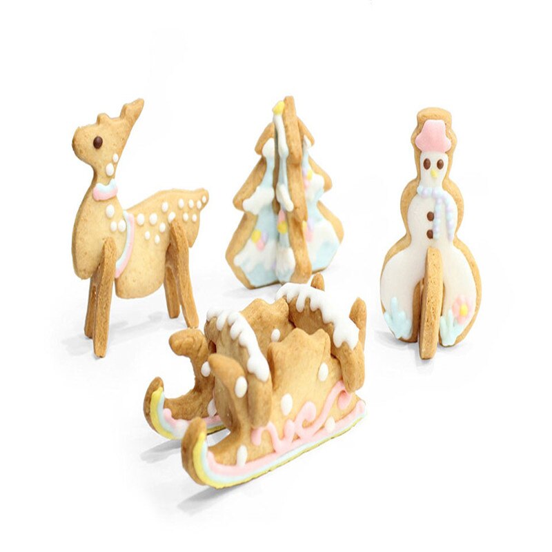 DIY 3D Stainless Steel CHRISTMAS Scenario Cookie Cutter Set,Baking mould,include Snowman, Christmas Tree, Deer And Sled Secondary image