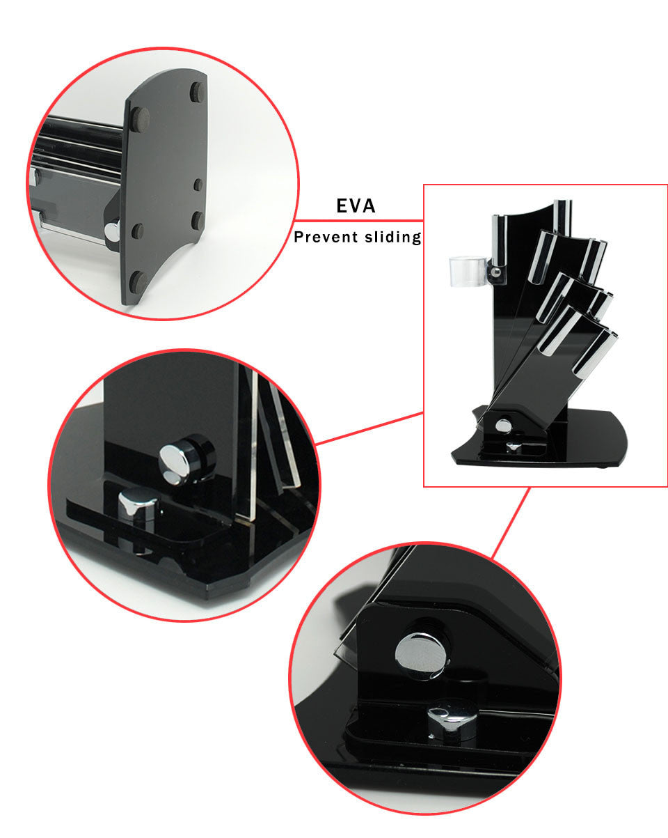 Beautiful acrylic kitchen ceramic knife holder, kitchen knife stand block for 3'' 4'' 5'' 6'' knives with one peeler