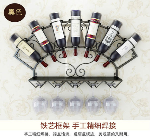 Modern Metal Wine Holder Rack for 7 Bottles Wall Mounted Wine Bottle Display Rack Glassware Storage Shelf for Whiskey Red Wine