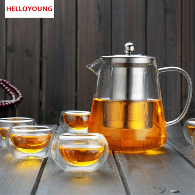 CJ262 Hot Sale Heat Resistant cup Kettle Teapot Flower Tea Set Pu'er Coffee Tea Pot Drinkware Set Stainless Steel Strainer Main image