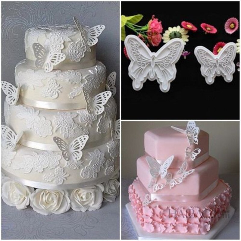Butterfly Shape 2 pcs/lot Cake Mold 2 Sizes Food-Grade Plastic Fondant Decorating Cookie Plunger Cutters DIY Baking Molds Main image