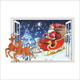 Creative personality Santa Claus 3D fake windows Wall Stickers Home Decorative Waterproof Wallpapers