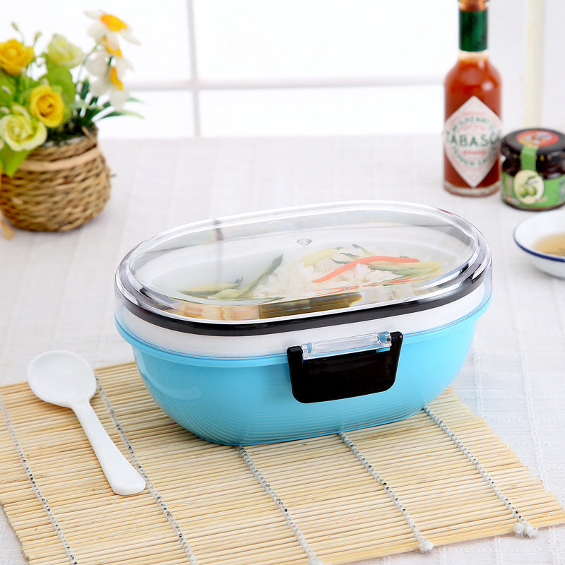 School Lunch Containers Plastic Oval Children Lunch Box for Food Double Tiers Portable Creative Containers for Food Storage Secondary image