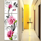 DIY Full Diamonds Embroidery Triptych flowers roses vertical version Round Diamond Painting Cross Stitch Diamond Mosaic