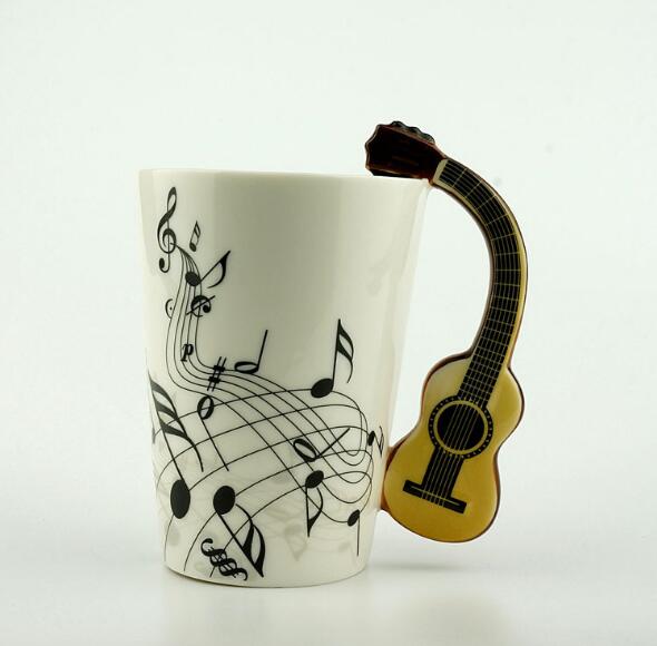 Creative Music Violin Style Guitar Ceramic Mug Coffee Tea Milk Stave Cups with Handle Coffee Mug Novelty Gifts
