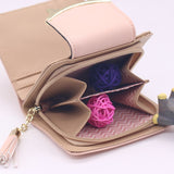Korean Cute Cat Anime Leather Trifold Slim Mini Wallet Women Small Clutch Female Purse Coin Card Holder Dollar Bag Cuzdan