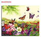 HELLOYOUNG Digital Painting DIY Handpainted Oil Painting Flowers Butterf by numbers oil paintings chinese scroll paintings