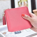 New Korean version  simple square lady wallet High-quality PU leather Short zipper purse fringed mini women's purse