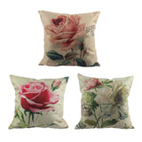 3 Chinese Style Wealth Rose Garden Home Decor Cushion Cover Fresh Flowers Linen Pillow Cover Decorative Throw Pillowcase