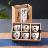 6pcs Hand Painted Ceramic cup set China tea set,Kung Fu Tea Cup Set Travel Tea Bowl Chinese Porcelain Teacup Set Creative Gifts