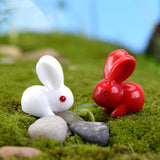XBJ101 Mini 8pcs Red and white rabbit decor supplies moss micro landscape deco  Garden deco Creative handicrafts
