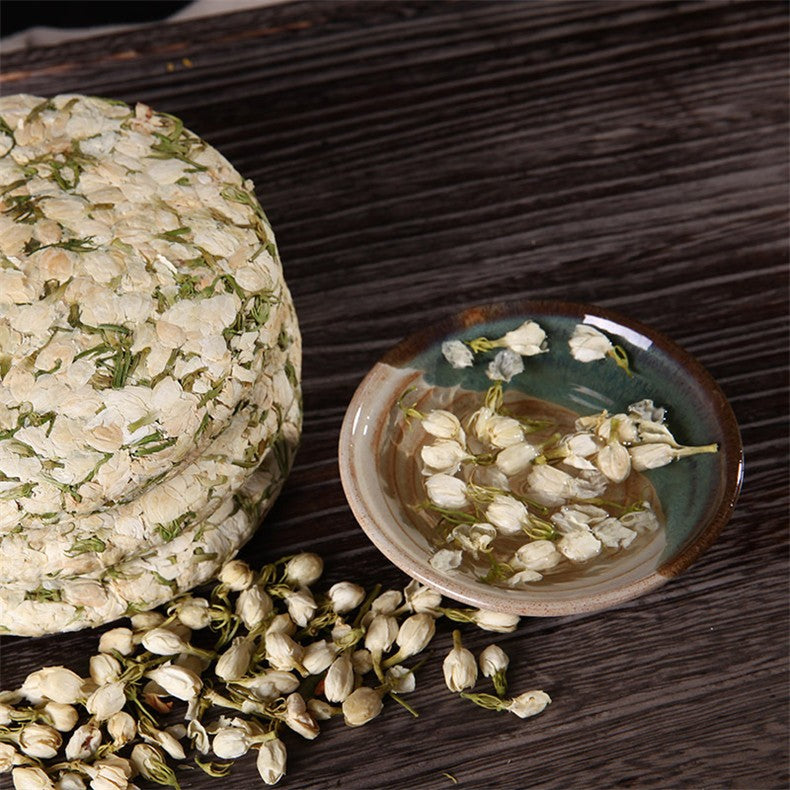 TemuTea 200g Top Grade Dried Jasmine Tea Bud Flower Tea Green Pu-erh Tea Cake Blooming Tea