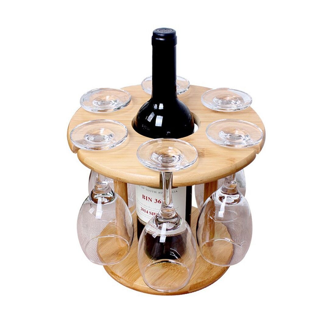 HOT-Wine Glass Holder Bamboo Tabletop Wine Glass Drying Racks Camping for 6 Glass and 1 Wine Bottle Main image