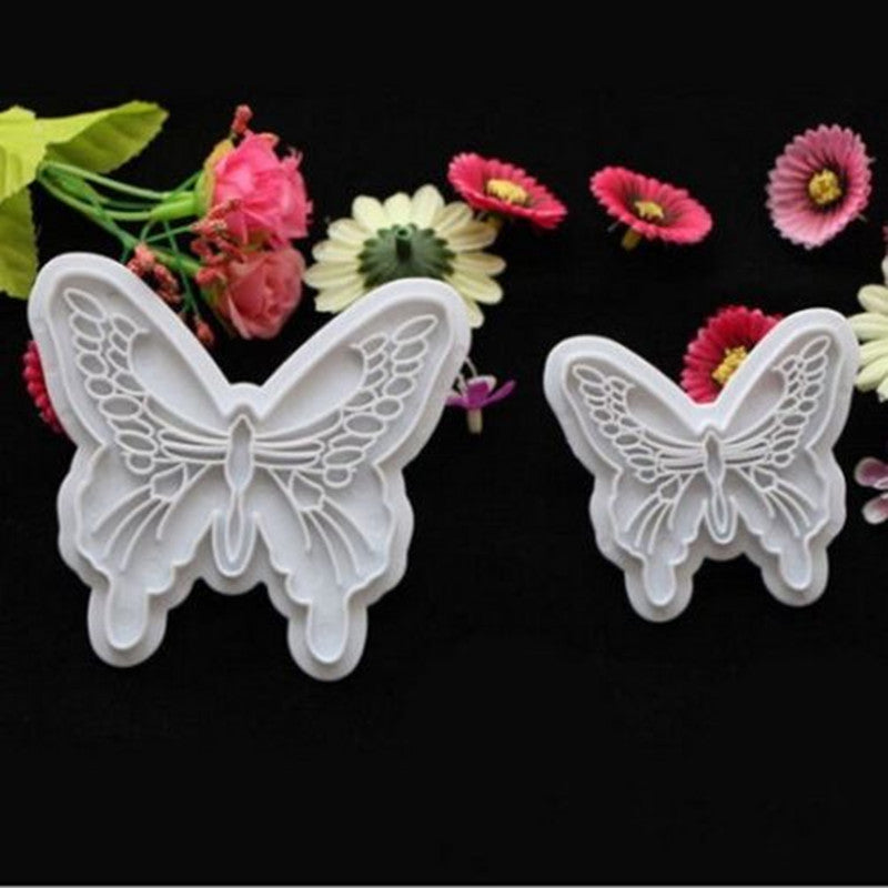 Butterfly Shape 2 pcs/lot Cake Mold 2 Sizes Food-Grade Plastic Fondant Decorating Cookie Plunger Cutters DIY Baking Molds