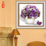 DIY 5D Diamond Embroidery Purple Flowers Round Diamond Painting Cross Stitch Kits Diamond Mosaic Home Decoration