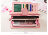 High-capacity candy-colored zipper wallet High quality Leather Handbag button Cross-shaped long section Wallets