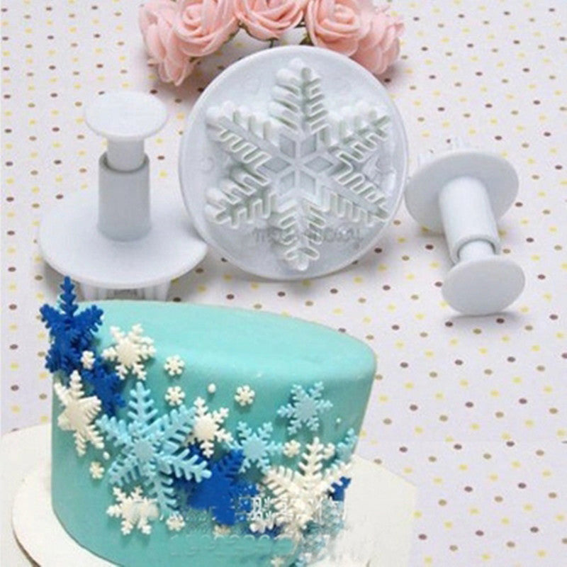 Snowflake Series 3 pc Cookie Plunger Fondant Cutter Cookie Biscuit Baking Tools Cake DIY 3D Sugarcraft Set