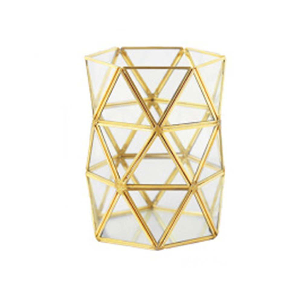 Retro Brass Storage Tray Golden Polygon Glass Makeup Organizer Tray Dessert Snack Plate Jewelry Display Stand Home Kitchen Decor
