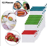 12pcs/lot Reusable Mesh Produce Bags Washable Eco Friendly Bags for Grocery Shopping Storage Fruit Vegetable Toys Sundries